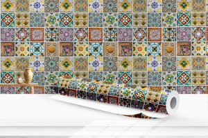 Papel de parede AZULEJO 02 Vinil 010  4x0 Fosco Rolo de adesivo de 51cm Manual de instalação